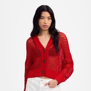 madewell Open-Stitch V-Neck Cardigan Festival Red medium